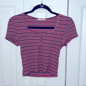 Cropped striped short sleeve top